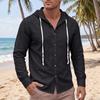 Men's Hooded Linen Blend Shirt, Loose Fit Button-Up Shirt, Long Sleeve Wrinkle-Free Moisture Wicking Casual Top