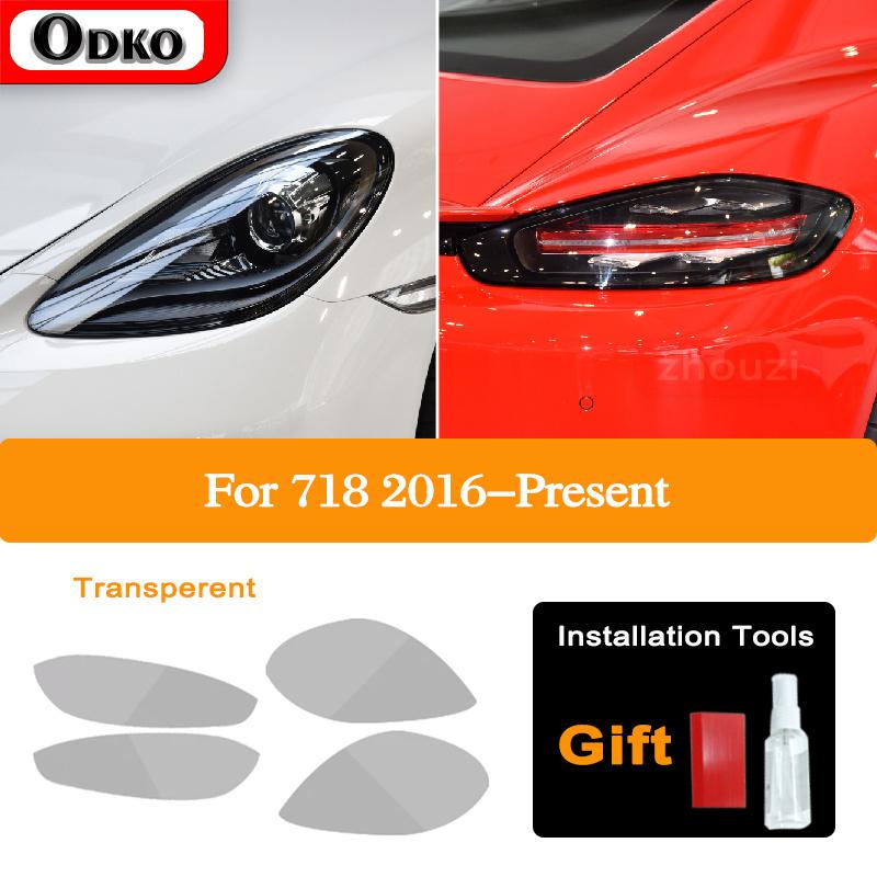For Porsche 718 Boxster Cayman 2016-On  Car Lamp Film Headlight Tint Black Protective Film Taillight Transparent TPU Sticker