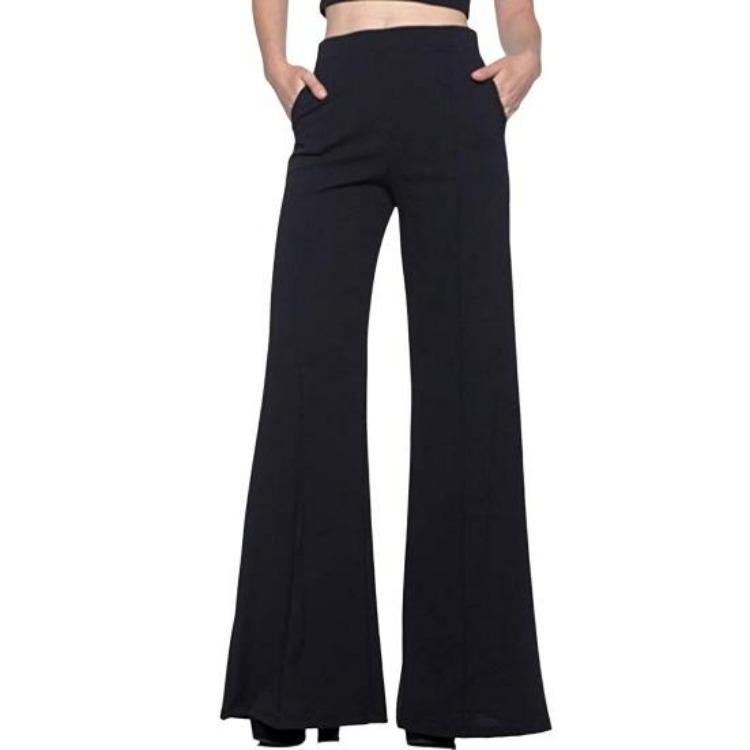 

Streetwear Casual Women Pants Elastic High Waist Loose Fit Wide Leg Flared Trousers Solid Color Long Pants with Pockets 3XL чорний