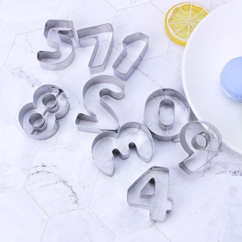 9 Pcs Stainless Steel Numbers Cookie Stencil Biscuit Cutter Tool Set Baking Mode top sale