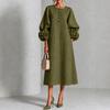 New floral button mid-length dress with eye-catching floral cuffs, European and American