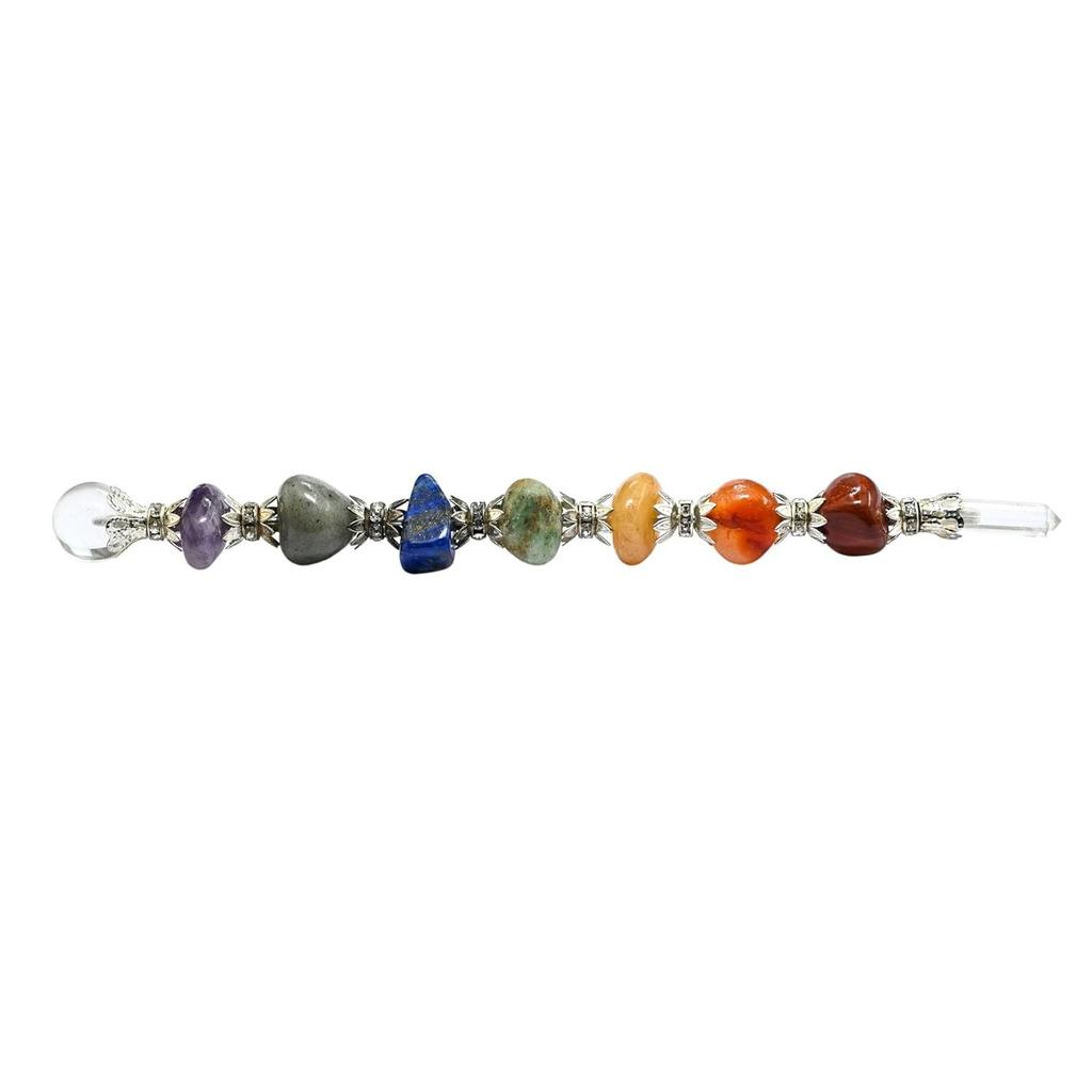 Chakra Wand Healing Crystal Wands - Chakra Tumbled Stones Crystal Wand For Meditation, Healing, Yoga, Magic And More
