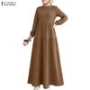 Damen Freizeit Rundhals Einfarbig Locker Langarm Elegantes Kleid
