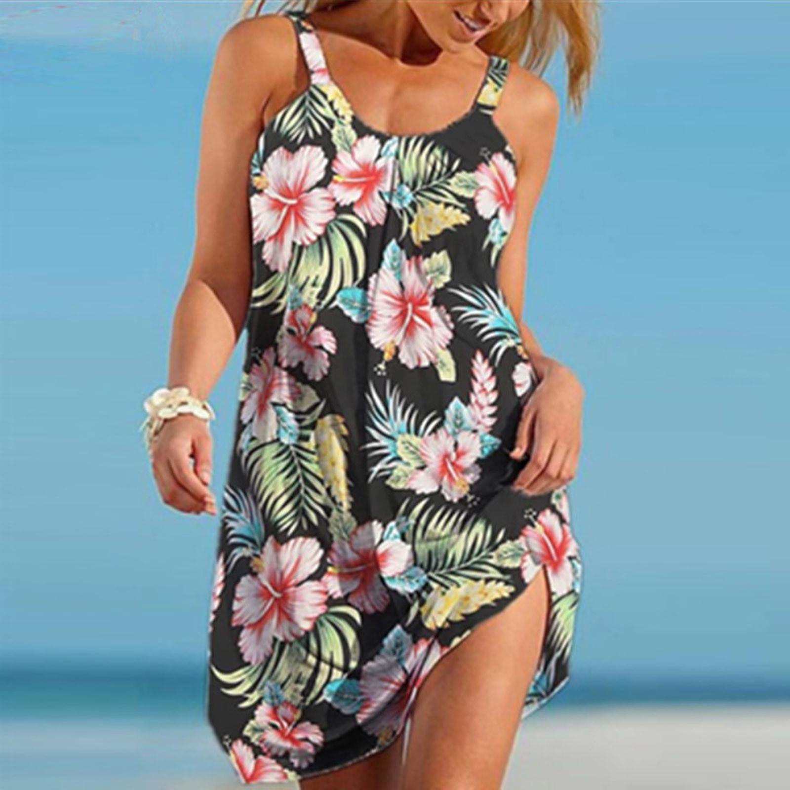 

Женское повседневное платье без рукавов с принтом Платье на бретельках Свободное платье Мини-платье L розовый