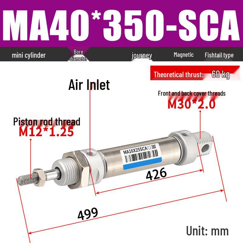 Mini Stainless Steel Pneumatic Cylinder MA Series (16-40mm Bore, 50-200mm Stroke)