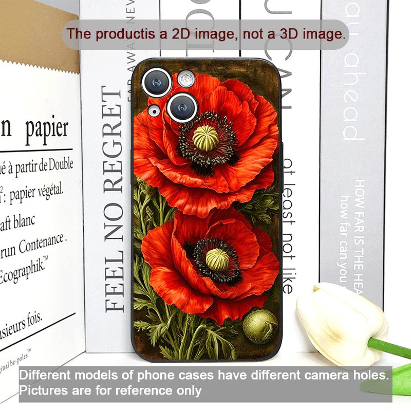 Retro Poppy Flower Bloom Hot Red Printed Phone Case for iPhone 17 16 12 11 14 Plus 13 14 15 Pro Max Mini X XS Floral Soft Cover