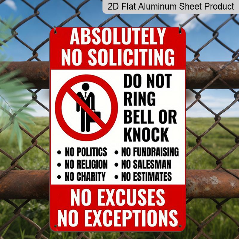 2D Flat, 1pc Vintage "No Soliciting" Metal Door Sign - Aluminium No Knock/No Ring Bell Decoration, 8x12 Inch - "Do Not Ring Bell or Knock" Message