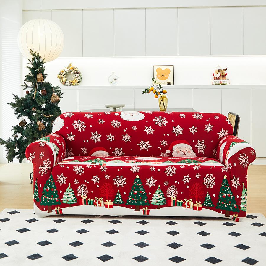 Christmas Printed Sofa Cover 1/2/3/4 Seater Stretch Fabric Couch Slipcover Elastic Sofa Protector for Living Room Xmas Decoration