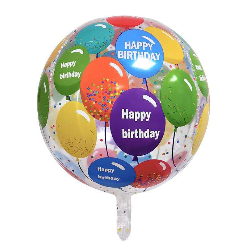 22 inch 4D Ball New Round Aluminum Film Balloon Happy Birthday Letter Printing Theme Party Decoration Translucent Balloon