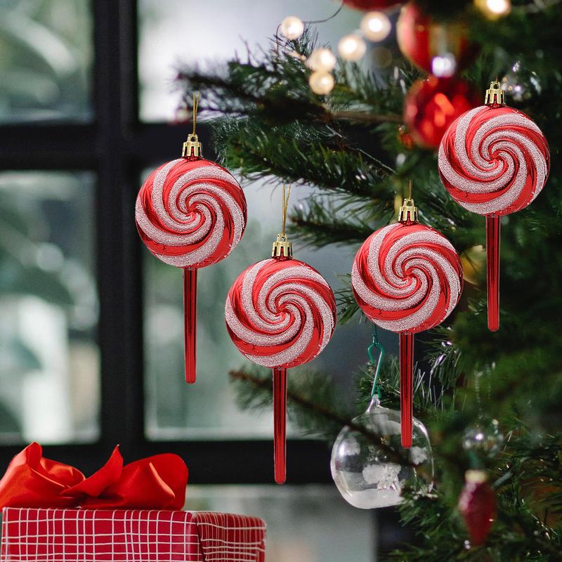 4pcs Christmas Tree Decoration Ornament Simulated Colorful Lollipop Red Golden Candy Cane Xmas Tree Pendant Home Xmas Decor 2025