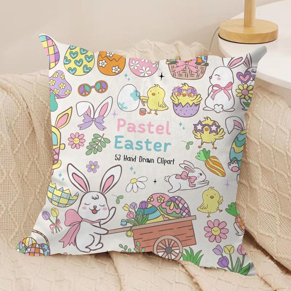 Easter Element cute Cushion Cover Silky Short Plush Invisible Zipper Dustproof Sofa Pillow Case for Home Decor
