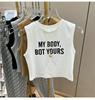 Summer Vintage White Crop Women Print Letter Punk Sexy Tank Korean Streetwear Cropped Sleeveless