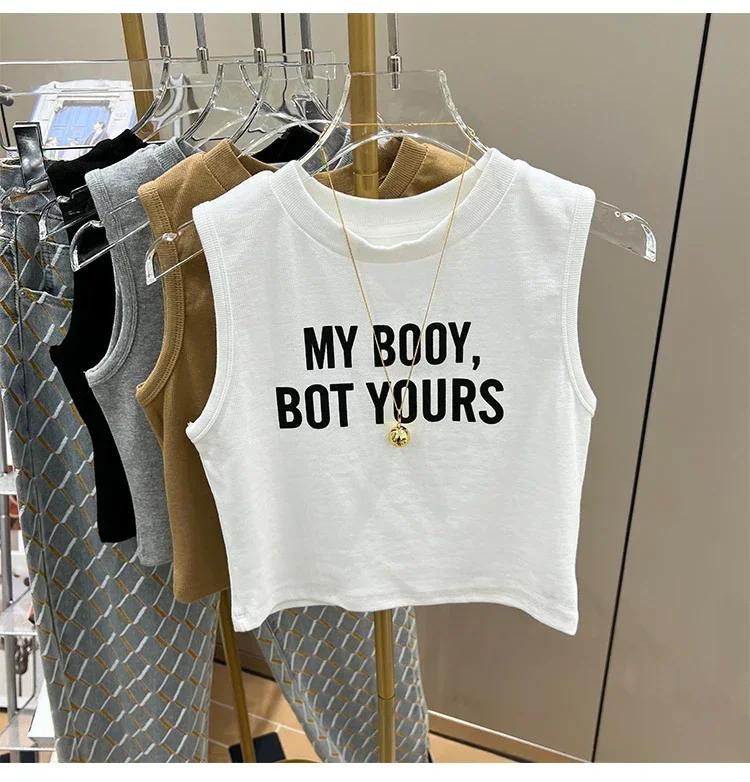 Summer Vintage White Crop Women Print Letter Punk Sexy Tank Korean Streetwear Cropped Sleeveless