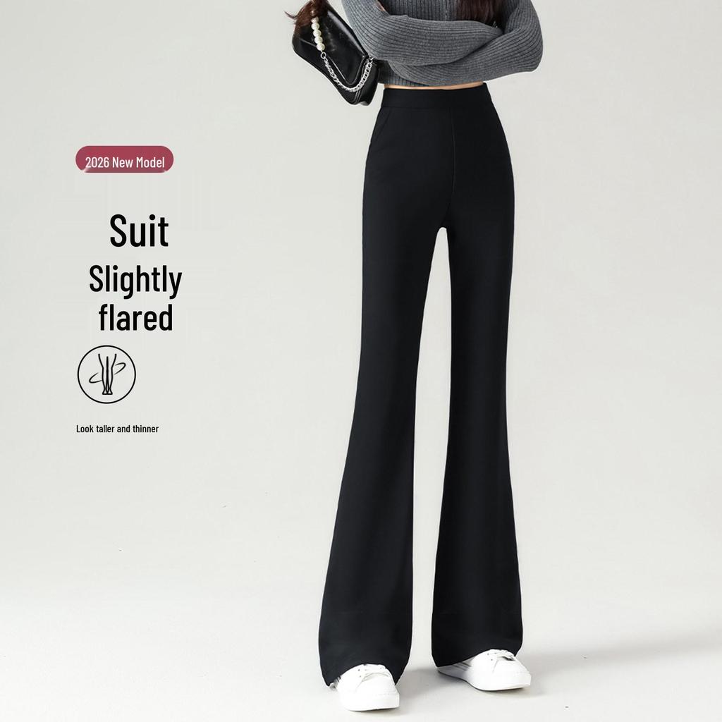 Women's High-Waisted Black Flare Pants - Slim Fit, Stretch, Petite Size, Spring/Autumn 2026 Collection