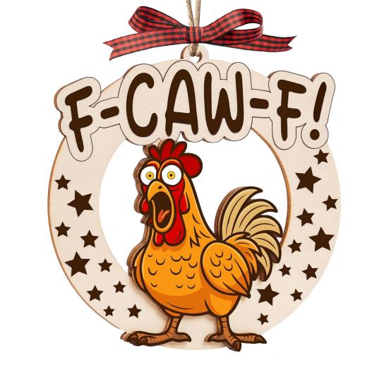 

Yousheng Funny F-Caw-F Chicken Christmas Ornament Wooden Rooster Christma Tree Decoration White Elephant Gag Gifts for Chickens Lovers Adults Women 1pc