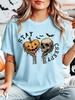 Stay Creepy Skeleton Pumpkin Heart Womens Crew Neck Short Sleeve T Shirt Halloween Bat Spooky Casual Graphic Tees For Ladies