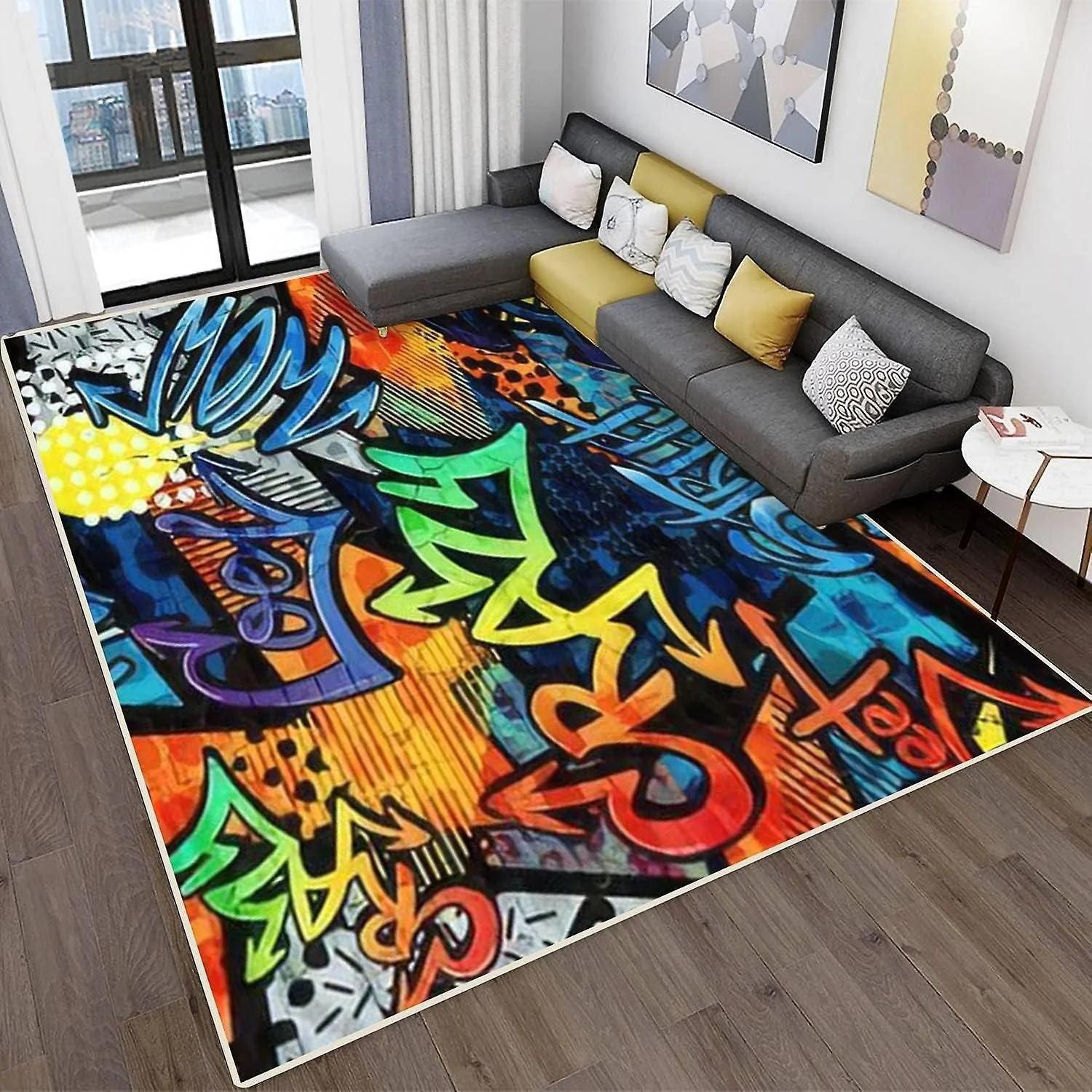 Jaren '90 Hip-hop Vintage Tapijt voor Woonkamer Slaapkamer Nachtkastje Vloermat Sprankelende Disco Feest Decor Keuken Koffietafel Deurmat 80*120cm