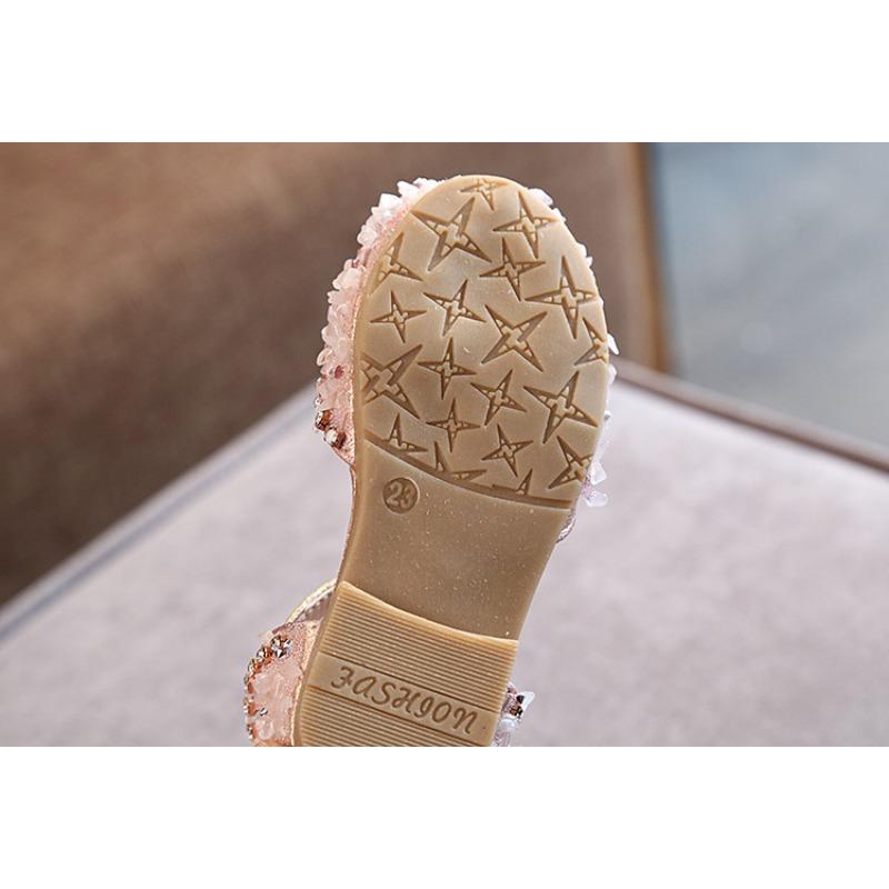 Summer New Arrival Korean Style Rhinestone Soft-Soled Girls’ Sandals Princess Shoes Children’s Shoes Spring Girls’ Leather Shoes Trendy
