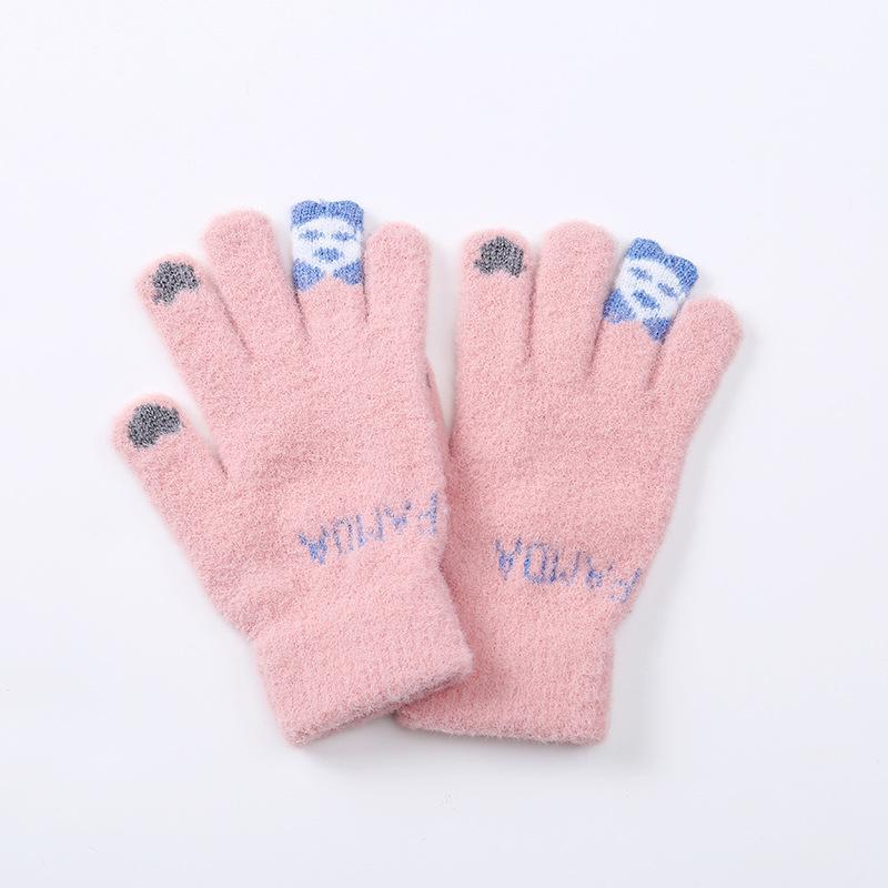 Jacquard Imitation Mink Fingertip Bear Touch Screen Fashion Warm Winter Gloves Cartoon Cute Split Finger Touch Screen Hand
