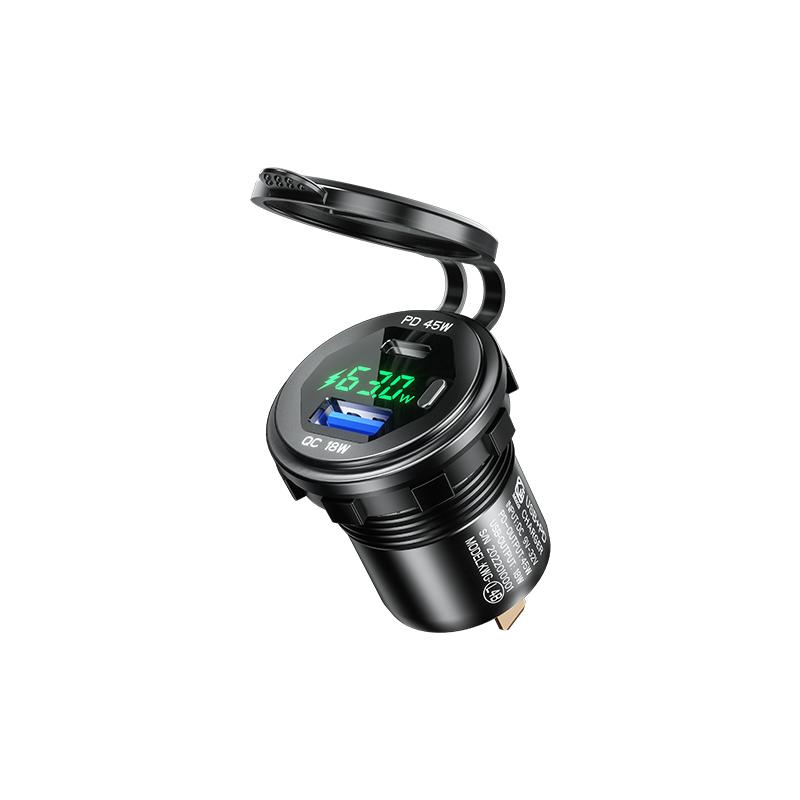 2022 Metal Dual 45W USB C Type C PD Fast Car Charger 12V/24V with Voltage/Power Display for SUV Motorcycle Truck Boat Bus RV ATV