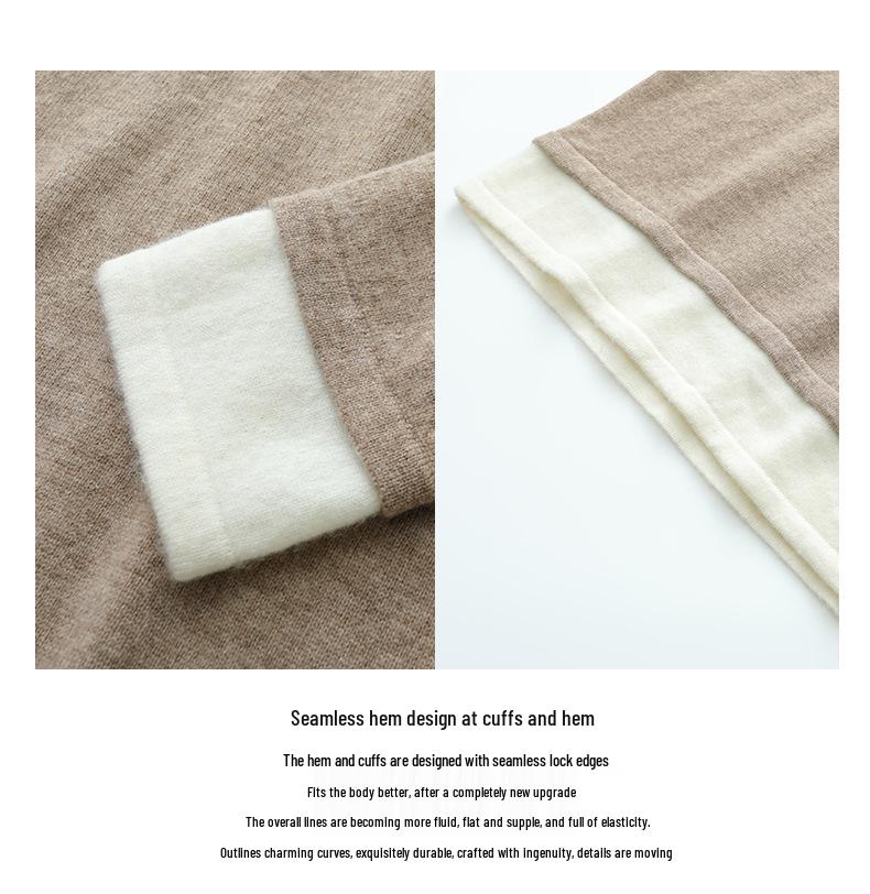 Women's Cashmere Knitwear Round Neck Two-Piece Color Block Slimming Pullover Sweater