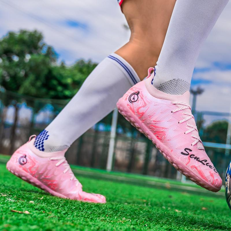 Men's High Top Football Boots Rubber Soft Sole Short Spikes Artificial Turf Leather Youth Children's Football Boots
