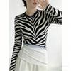 Spring Europe America Sexy Zebra Stripe Print Women's Tees Tops Fashion Street Women Long Sleeve Clothing Outdoor Casual T-shirt Pullover