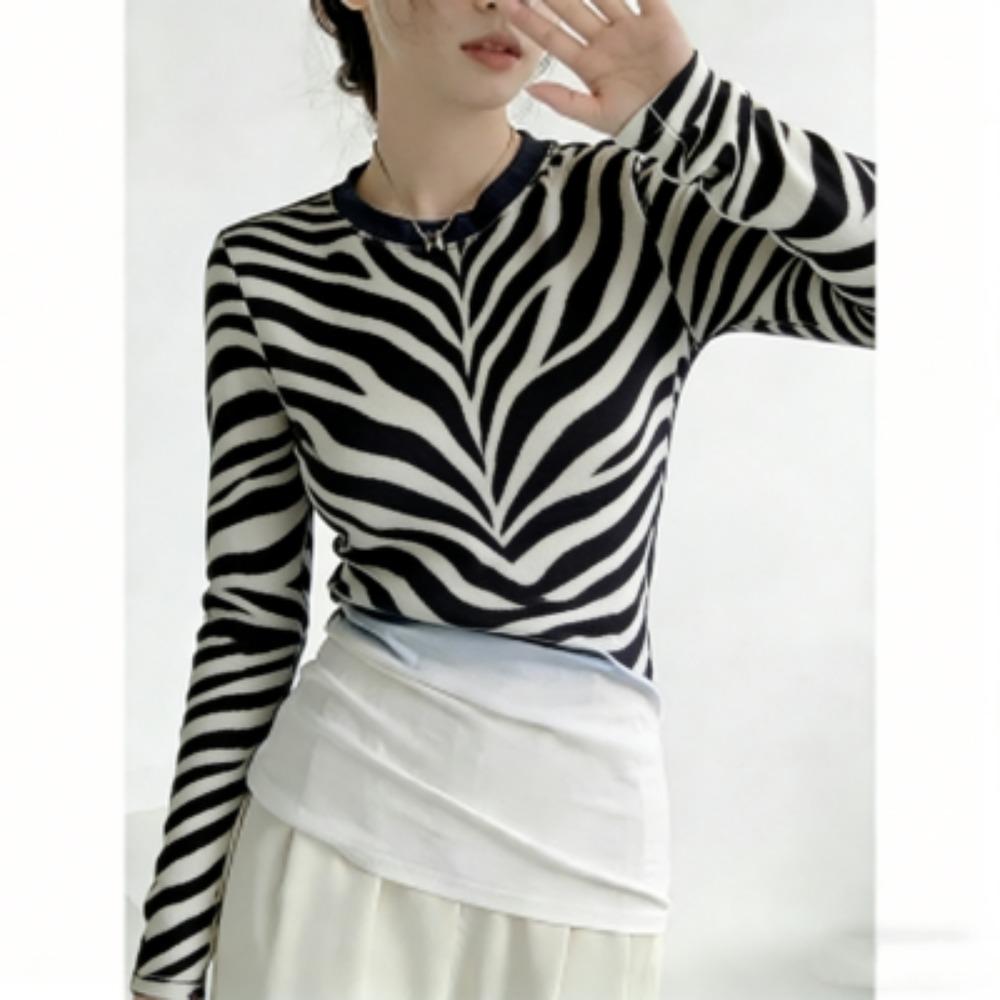 Spring Europe America Sexy Zebra Stripe Print Women's Tees Tops Fashion Street Women Long Sleeve Clothing Outdoor Casual T-shirt Pullover