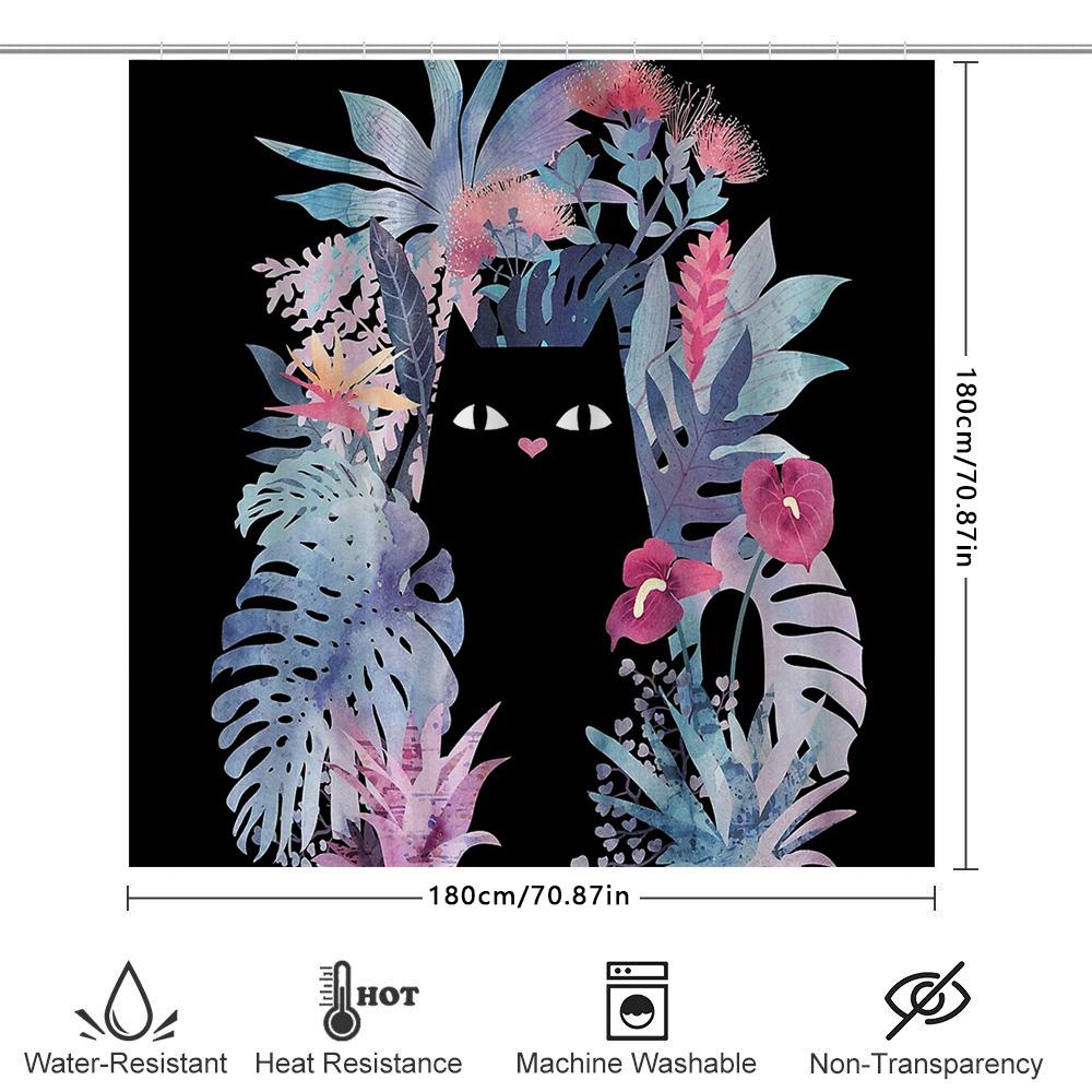 Cat Leaf Pattern Shower Curtain Tropical Plants Nature Bathroom Decor Waterproof Liner Vintage Floral Backdrop Washable