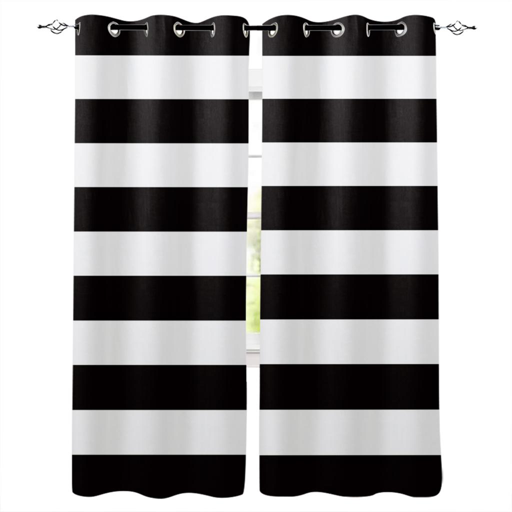 Simple Black&White Stripes Checkerboard Abstract Window Curtains For Kids Bedroom Living Room Bathroom Kicthen Door Hall 2pieces