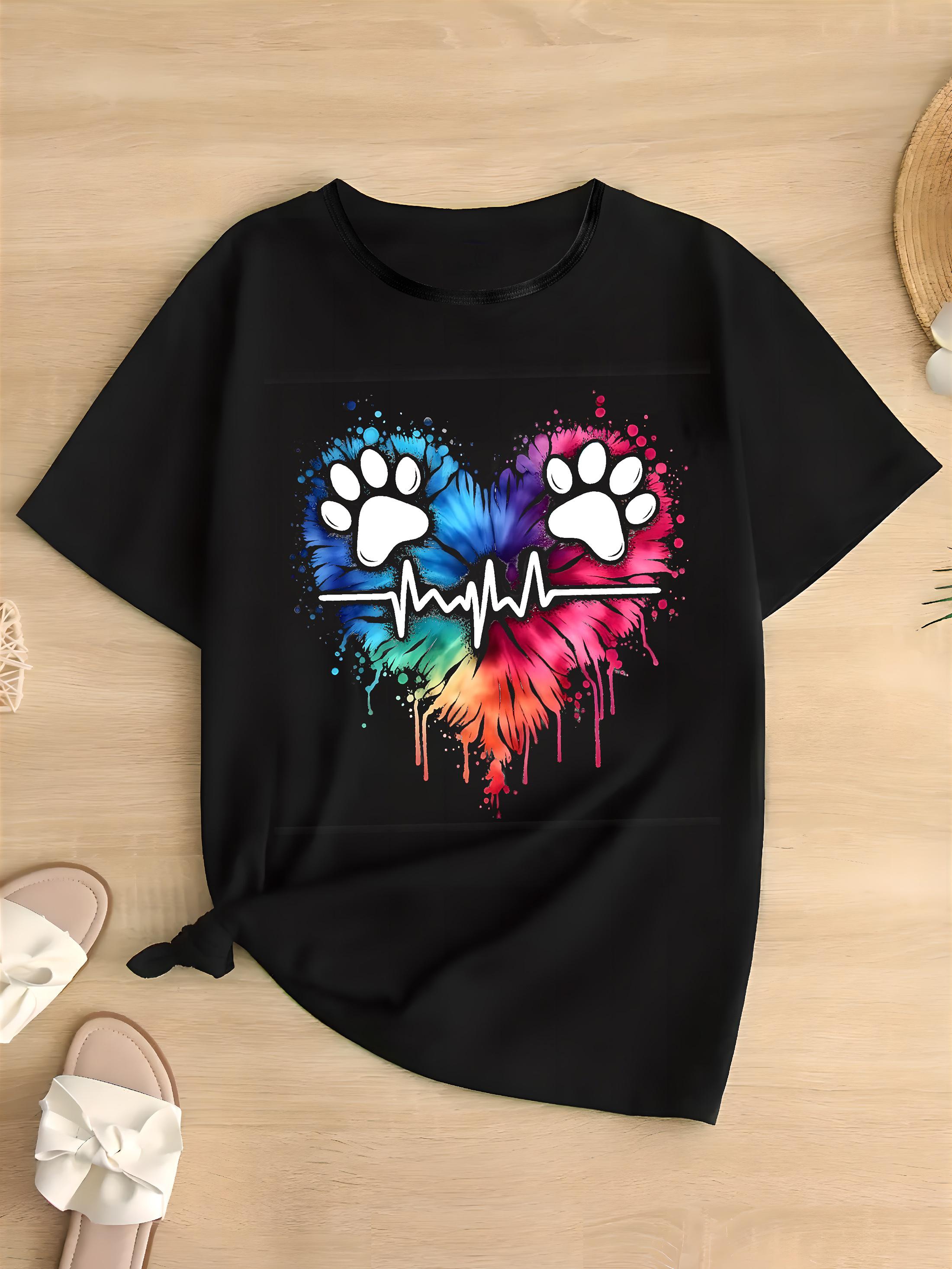 Womens Tshirt casual round neck short sleeved soft polyester blend geometric claw print heart pattern XL