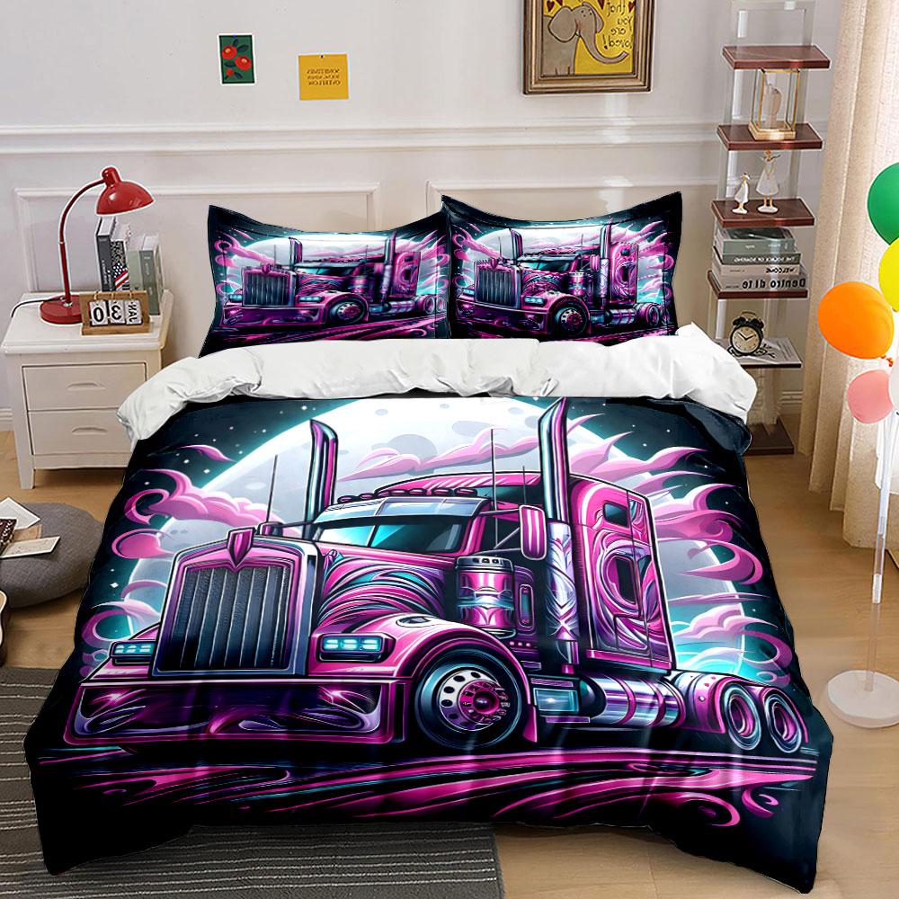 Stylish Truck Art Decor Set Multiple Sizes Kid'S And Adults' Bedroom Exquisite 3Pc Bedding Set, Gift