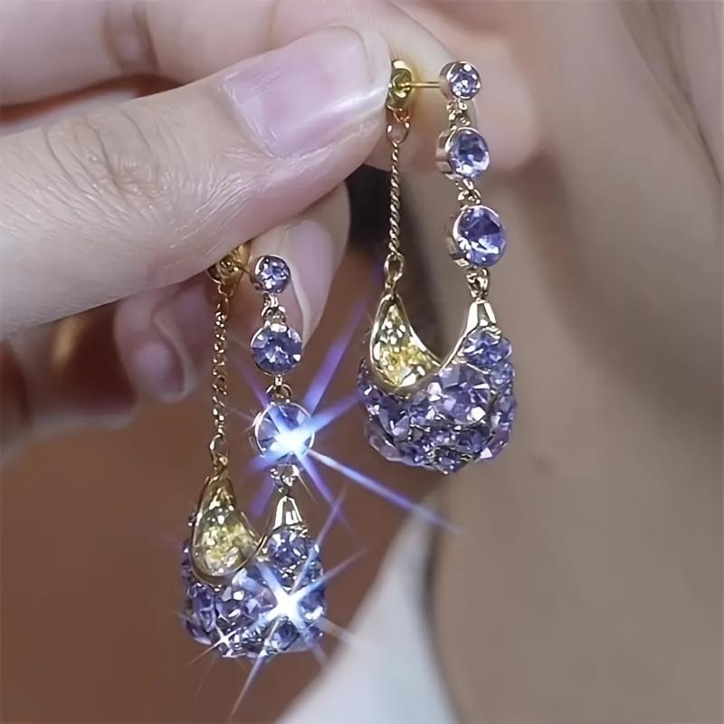 Elegant Purple Zircon Basket Drop Earrings Vintage-Inspired Perfect for Casual Attire & Gifting