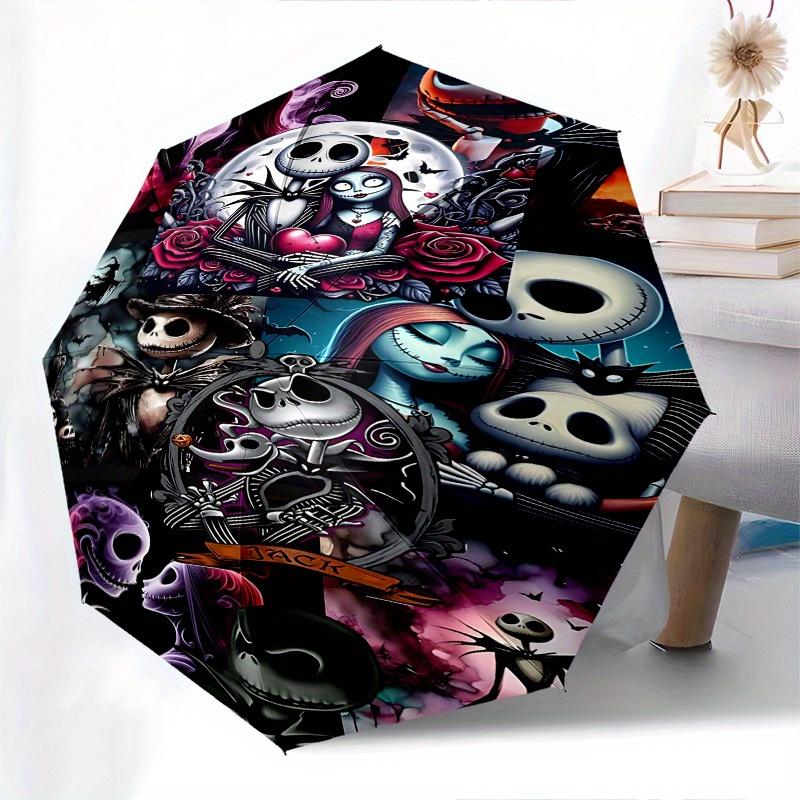 1 Auto Open Jack Skellington, Sally Themed Colorful 8-rib Portable Umbrella for Men and Women, A Compact Commuting Companion Suitable for Da