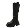 V-mouth pleated stacking boots women's boots 2025 autumn new thick-soled small slim boots versatile knight boots