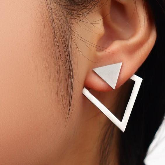 Minimalist Double-Layer Rhomboid Triangle Detachable Triangles Stud Earrings for Women Fashion Jewelry Party Gifts