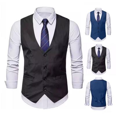 Chaleco de traje para hombre, cuello en V, sin mangas, de un solo pecho, con bolsillos, color sólido, corte ajustado, estilo formal, chaleco de negocios