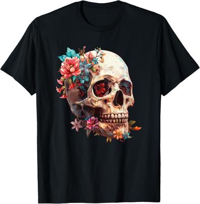 Floral Sugar Skull Rose Flowers Mycologist Gothic Goth T-Shirt