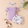 Summer Baby Girl Floral Outfit: Lettered Flutter Sleeve Bodysuit & Bowknot Flower Shorts Set