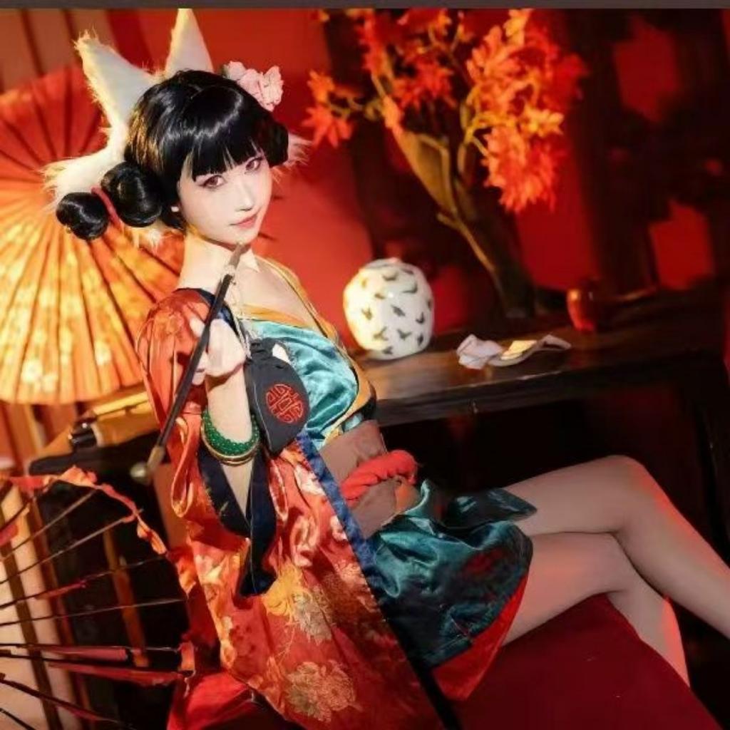 Filme de desenho animado chinês cobra branca menina raposa demônio cosplay traje feminino hanfu festa máscara vestido curto quimono robes cardigan floral