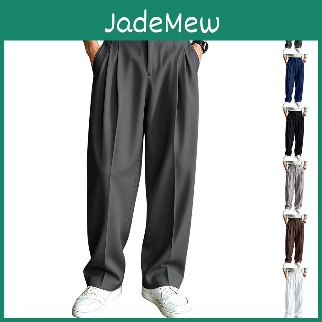 Dress Mens Straight Leg Pants Relaxed Fit Wide Leg Casual Trousers