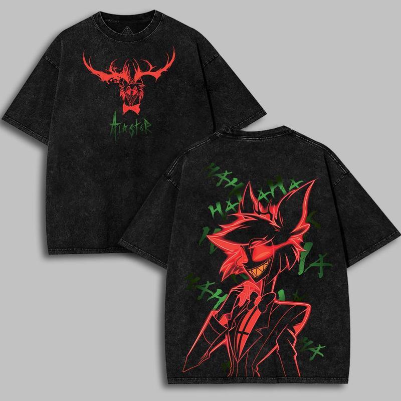 

2026 New Alastor Hazbin Hotel Graphic Tshirt Unisex Women Clothing Street Fashion Washed Oversized T Shirt Short Sleeve Cotton Tee M