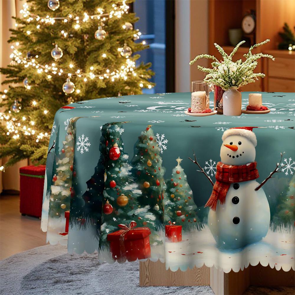 Christmas Tablecloth, Santa Snowman Christmas Tree Gift Waterproof Washable, Rectangular/Round Table Cloth