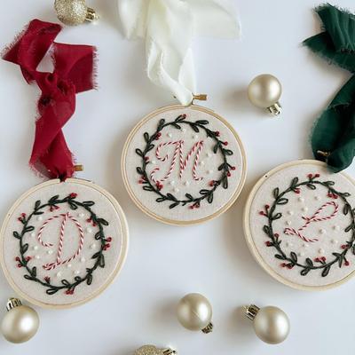 Embroidered Christmas Ornament Embroidered Initial Crafting Kit Mini Christmas Embroidery