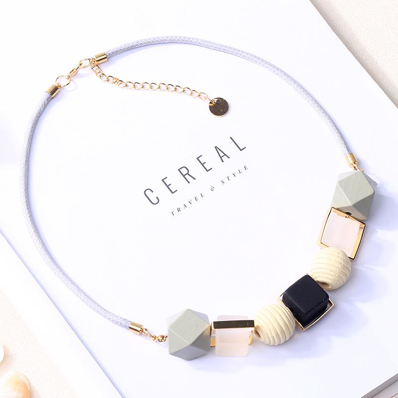 

Цветное деревянное ожерелье с подвеской, модное геометрическое ожерелье, женский аксессуар чёрный
