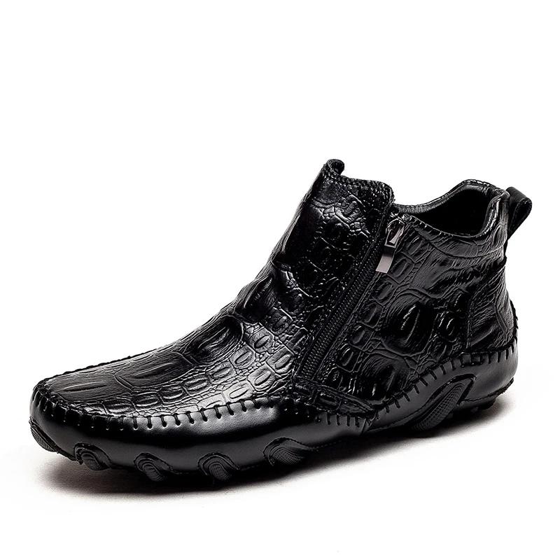 10AMen Krokodilläder Skor Ankelstövlar Vinter Casual Skor för Män Märke Retro Loafers Bekväma Sneakers Skor Skor