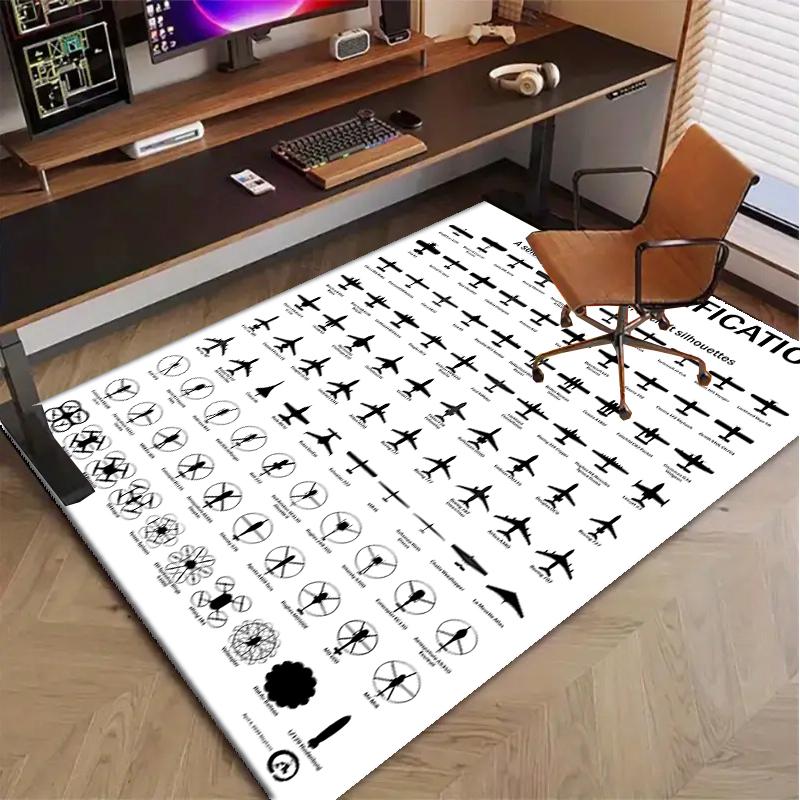 Aircraft Polyester Carpet, Soft Indoor Mat for Office Chair, Living Room, Computer Desk - Decorative Home Office Rug Design