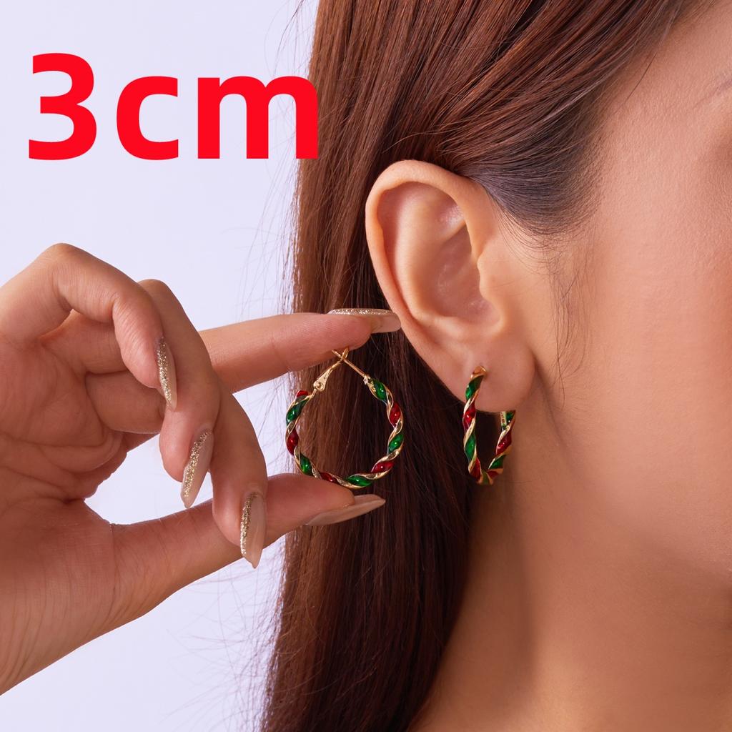 Christmas Red Green Colorful Spiral Twist Geometric Hoop Drop Earrings Minimalist Circle Earring Festive Jewelry For Women Men