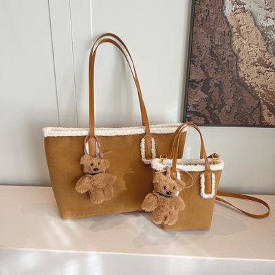 Pendler-Einkaufstasche mit großer Kapazität, Damen-Umhängetasche im Retro-Stil, matte Lammwolle, Herbst und Winter