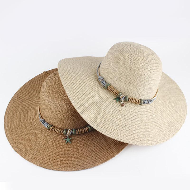 Summer Ladies Outdoor Travel Visor Beach Large Brim Sun Hat Dome Straw Hat